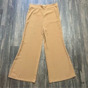 LEITH Camel Tan Wide-Leg Pants Elastic Waist Side Zip Nid Waist Trousers L